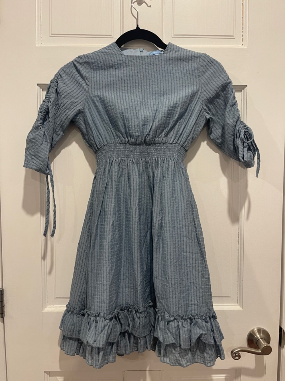 Girls' Light Blue Smocked Waist Ruffled Dress